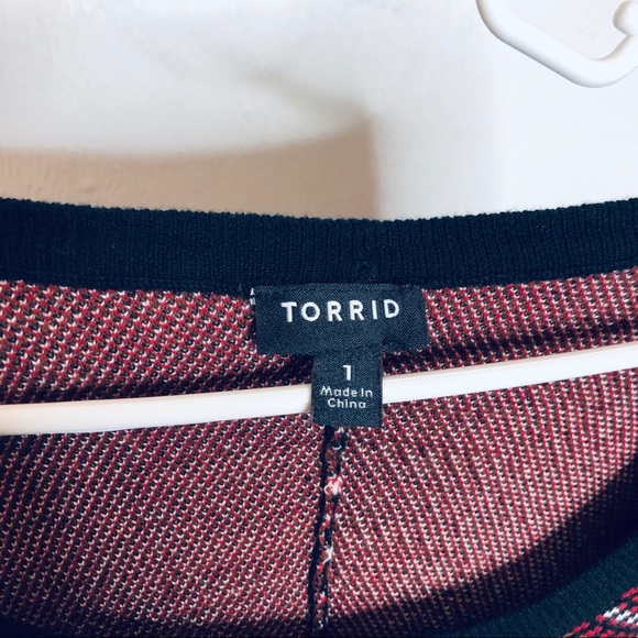 TORRID Scoop Neck Plaid Sweater Red and Black - Picture 3 of 8